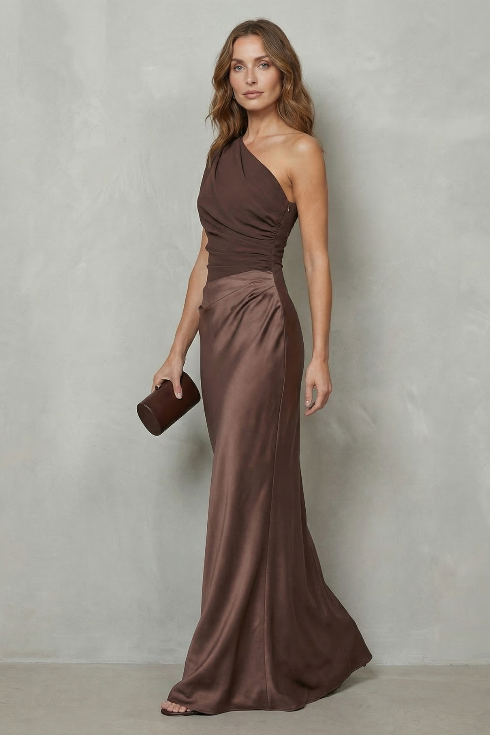 One Shoulder Satin Evening Gown