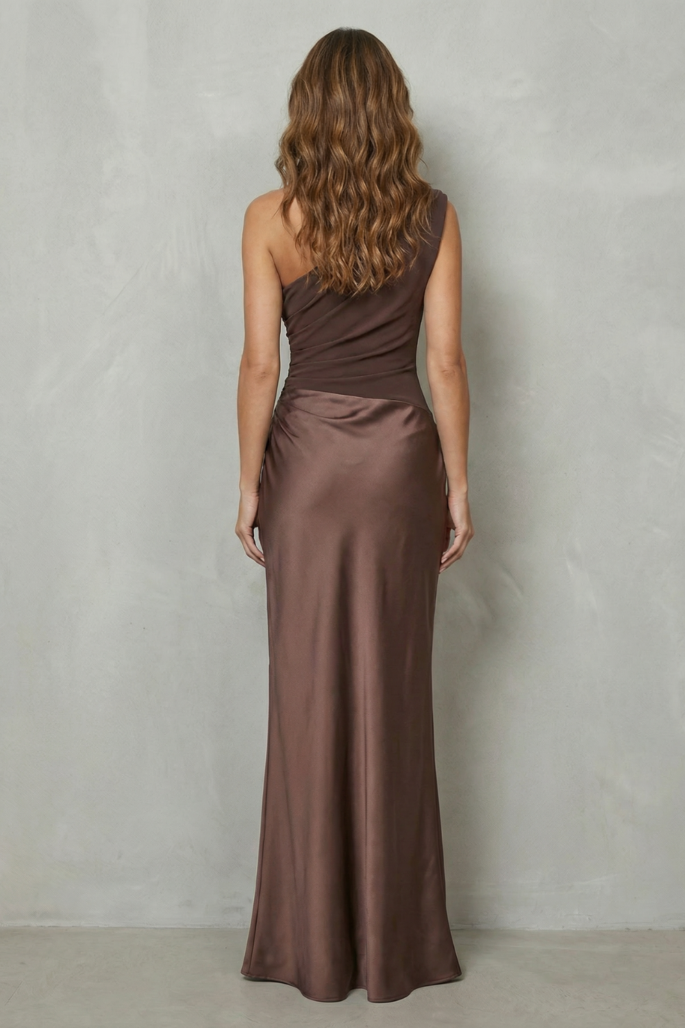 One Shoulder Satin Evening Gown