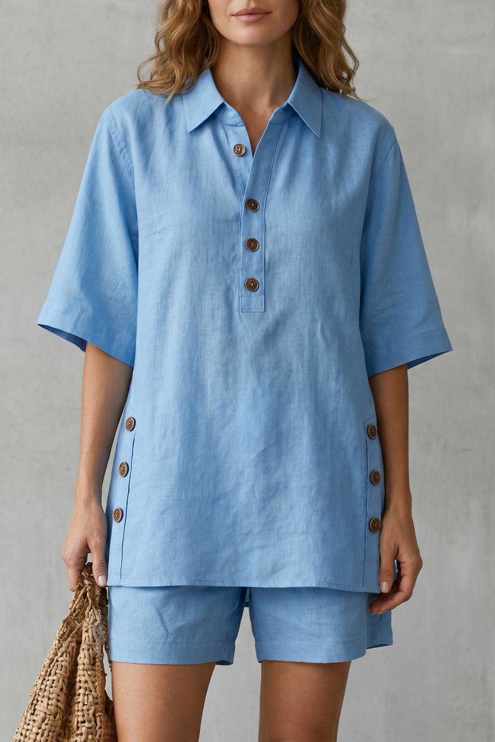 Verdelia – Relaxed button-detail comfort – Shorts set