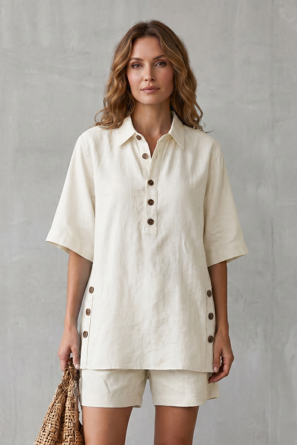 Verdelia – Relaxed button-detail comfort – Shorts set