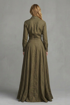 A-Line Pockets Collared Maxi Dress