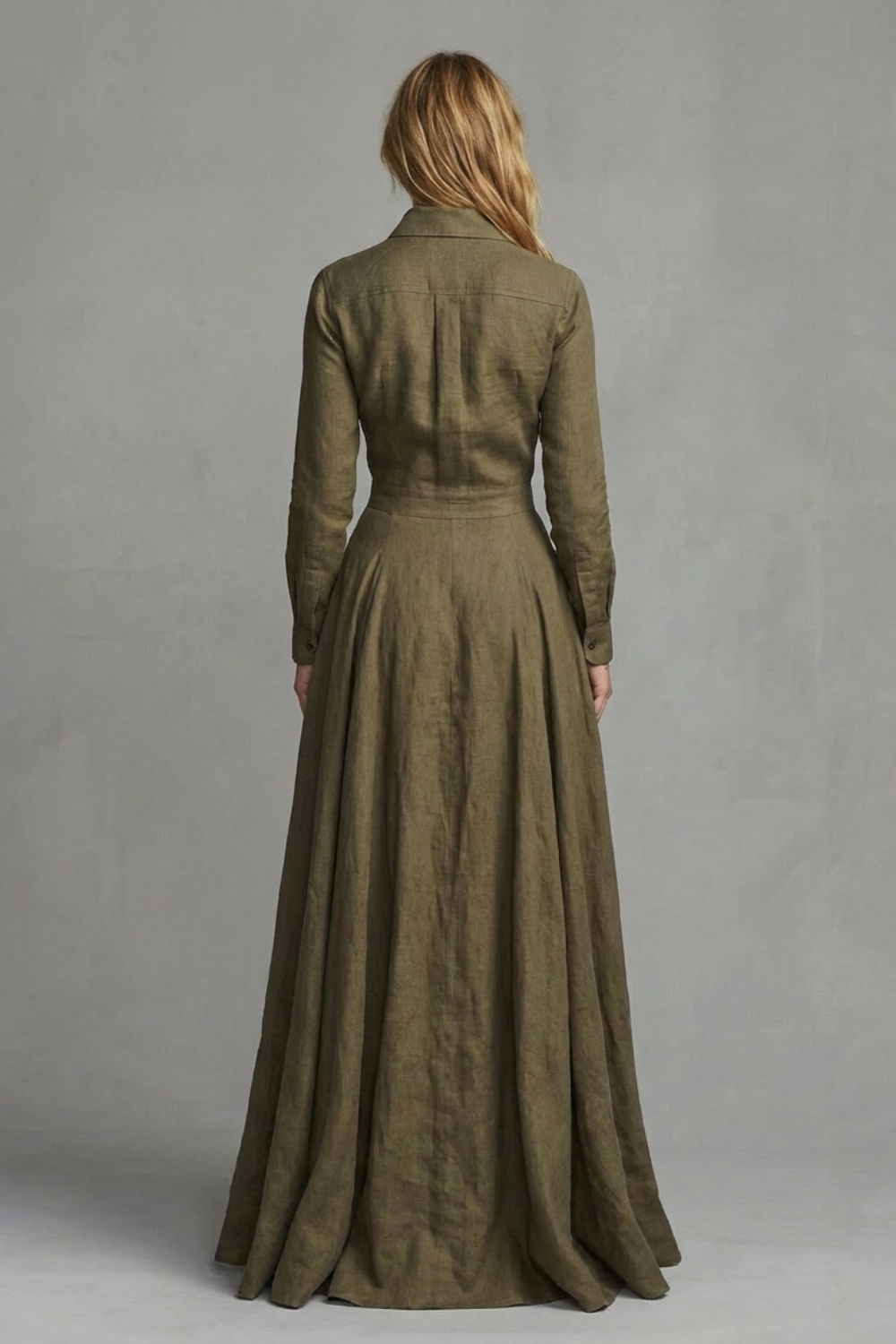 A-Line Pockets Collared Maxi Dress