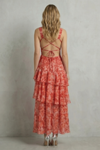 V Neck Ruffle Tiered Chiffon Maxi Dress