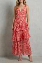 V Neck Ruffle Tiered Chiffon Maxi Dress