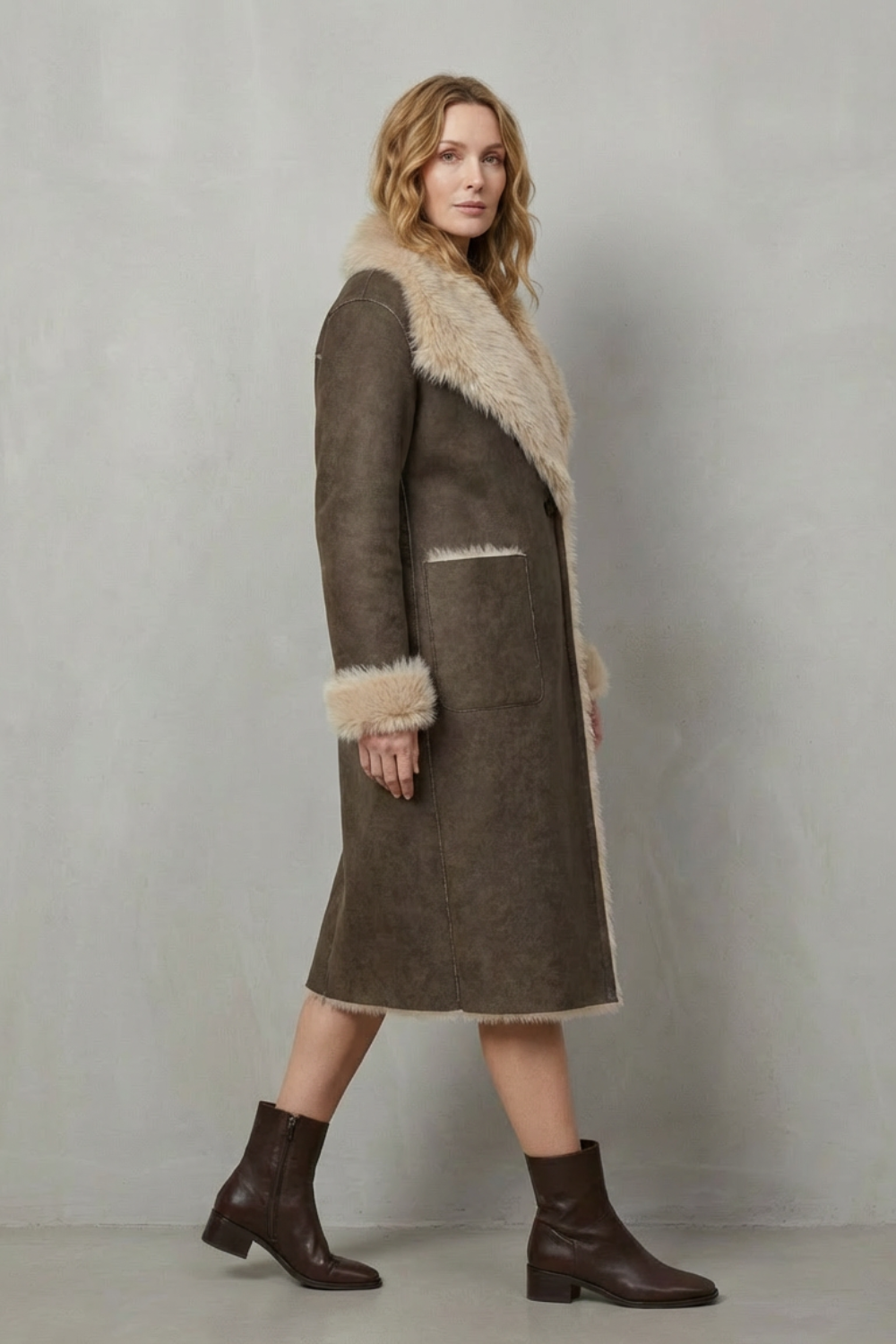 Oversized Suede Faux Shearling Coat