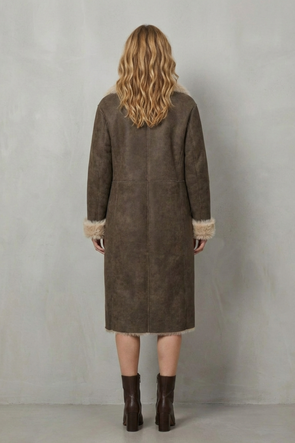 Oversized Suede Faux Shearling Coat