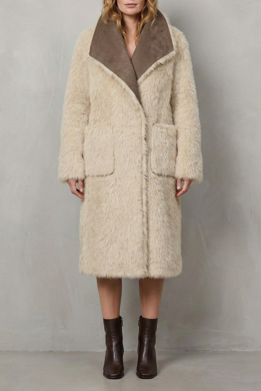 Oversized Suede Faux Shearling Coat