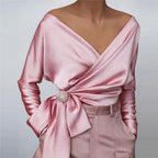 Bow Detail Wrap Blouse Feminine Casual Everyday