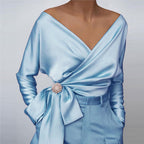 Bow Detail Wrap Blouse Feminine Casual Everyday