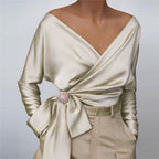 Bow Detail Wrap Blouse Feminine Casual Everyday