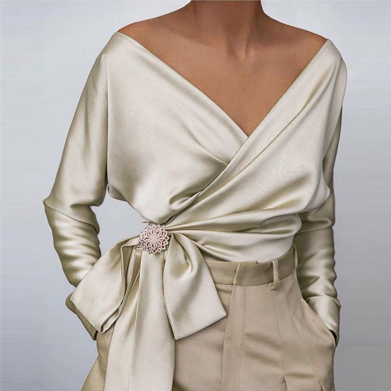 Bow Detail Wrap Blouse Feminine Casual Everyday