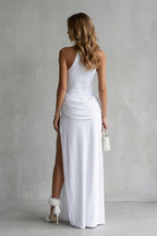 High Neck Floor Length Women’s High-Neck Sleeveless High-Slit Maxi Dress