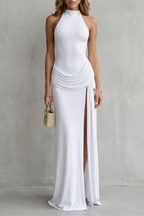 High Neck Floor Length Women’s High-Neck Sleeveless High-Slit Maxi Dress
