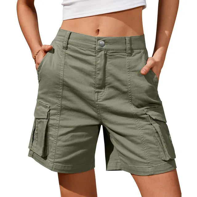 Vintage Cargo Shorts Elastic Waist 6 Pockets Casual