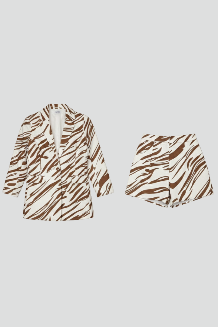 Animal Print Blazer Shorts Co-Ord Set Evening