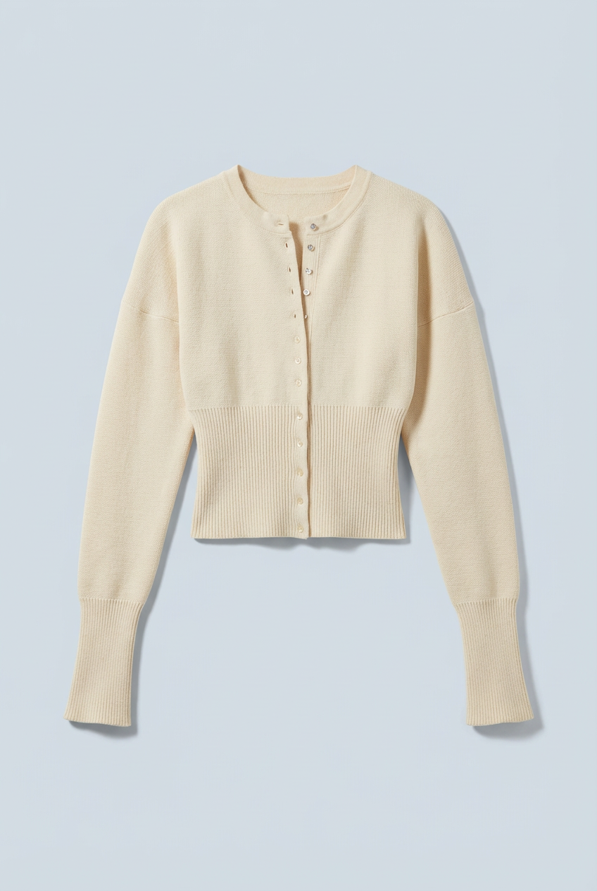 Cropped Cardigan Button Front Slim Fit Long Sleeve