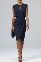 Ruched Midi Dress Keyhole Neckline Gathered