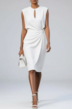 Ruched Midi Dress Keyhole Neckline Gathered
