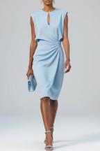 Ruched Midi Dress Keyhole Neckline Gathered