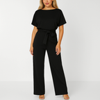 Batwing Jumpsuit Ponte Knit Short Sleeve Wide Leg
