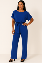 Batwing Jumpsuit Ponte Knit Short Sleeve Wide Leg