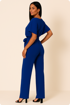 Batwing Jumpsuit Ponte Knit Short Sleeve Wide Leg