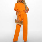 Batwing Jumpsuit Wide Leg Tie Front Short Sleeve