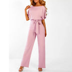 Batwing Jumpsuit Wide Leg Tie Front Short Sleeve
