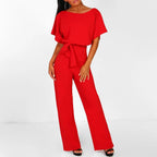 Batwing Jumpsuit Wide Leg Tie Front Short Sleeve