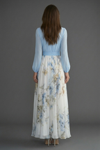 Floral Maxi Dress Chiffon Long Sleeve Ascot