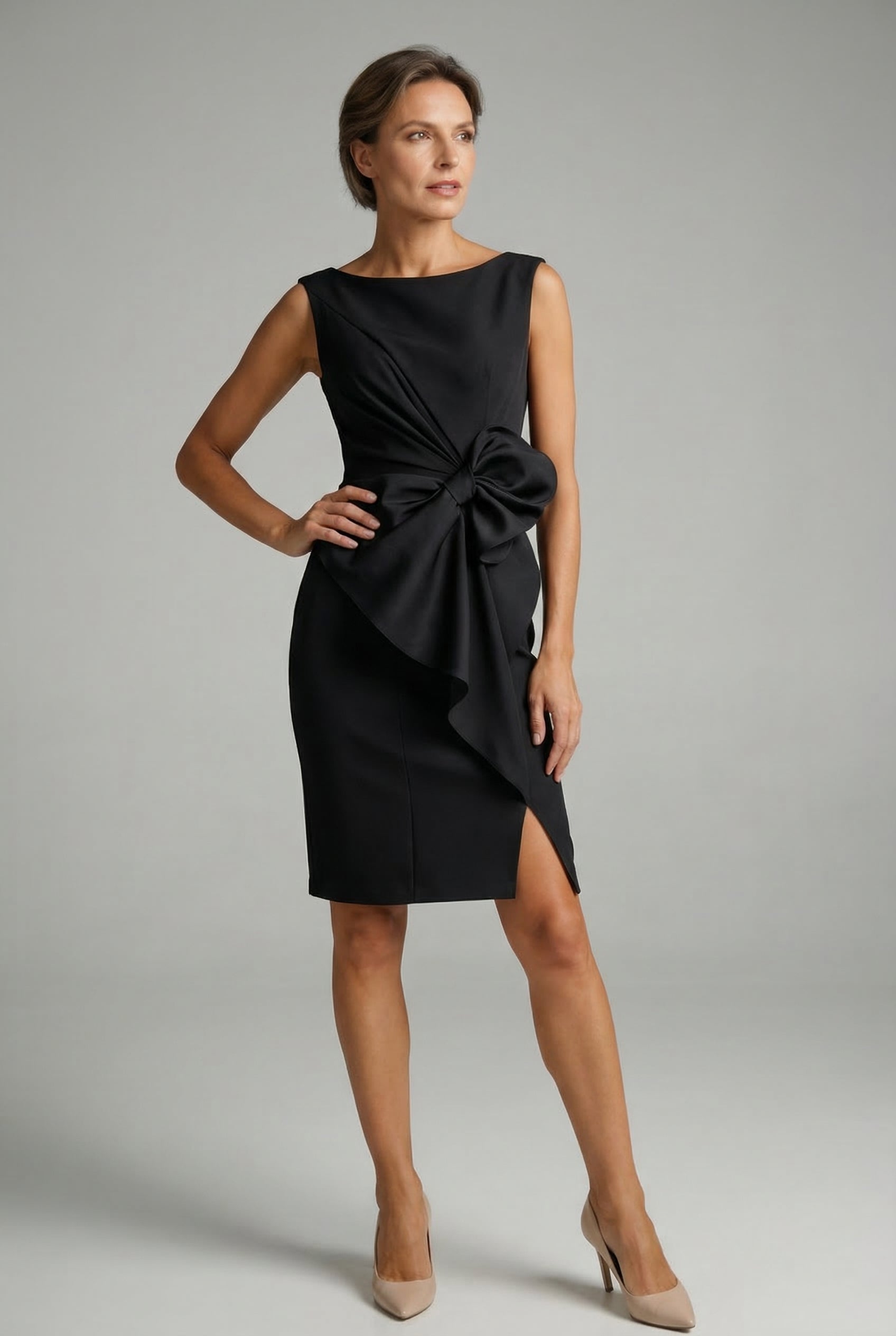 Bow Waist Sleeveless Cocktail Midi Dress Occasion