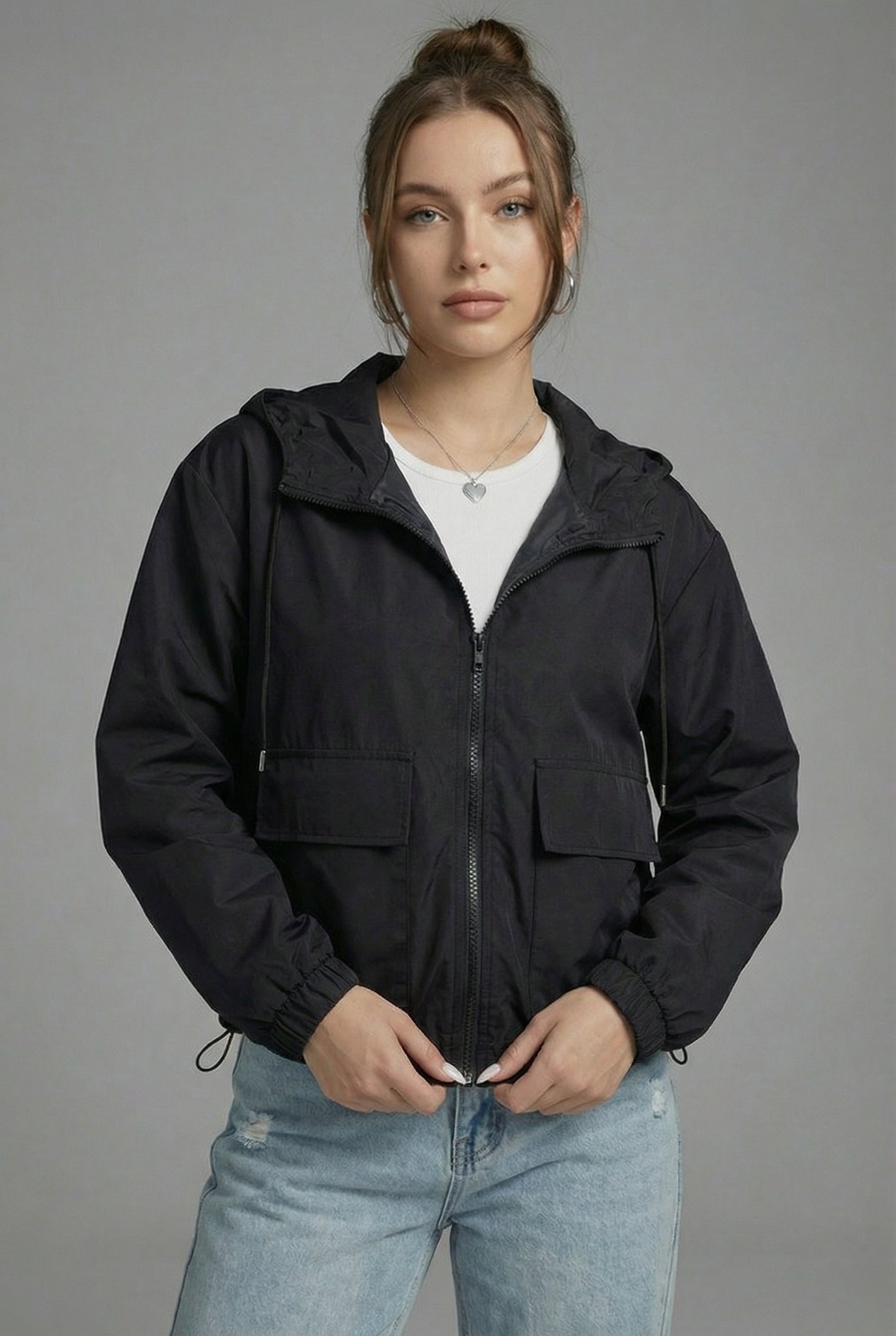 Spring Jacket Cropped Hooded Lightweight