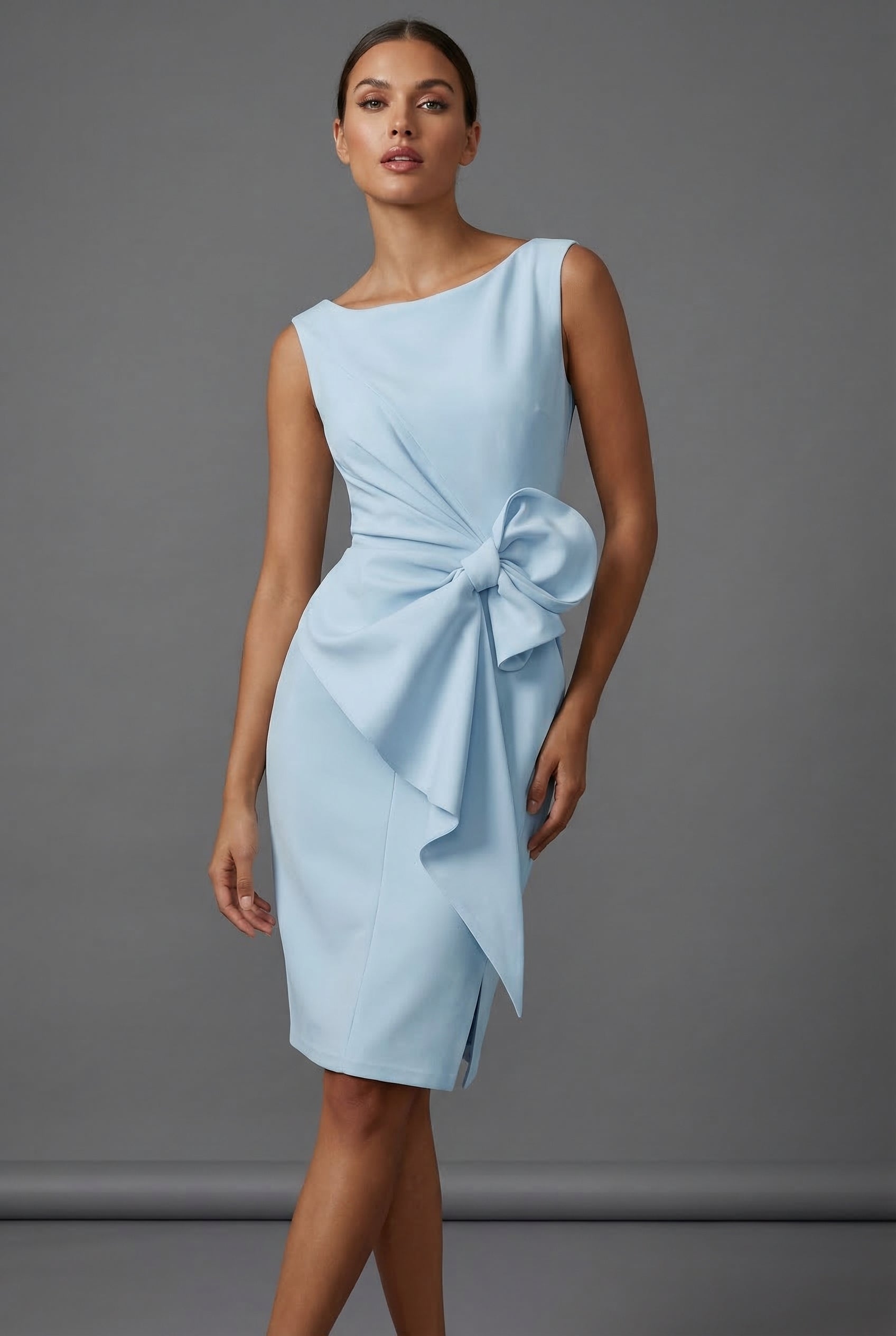 Bow Waist Sleeveless Cocktail Midi Dress Occasion