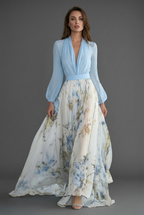 Floral Maxi Dress Chiffon Long Sleeve Ascot