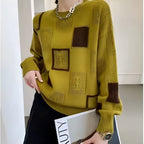 Square Pattern Jumper Textured Knit Round Neck Long Sleeve