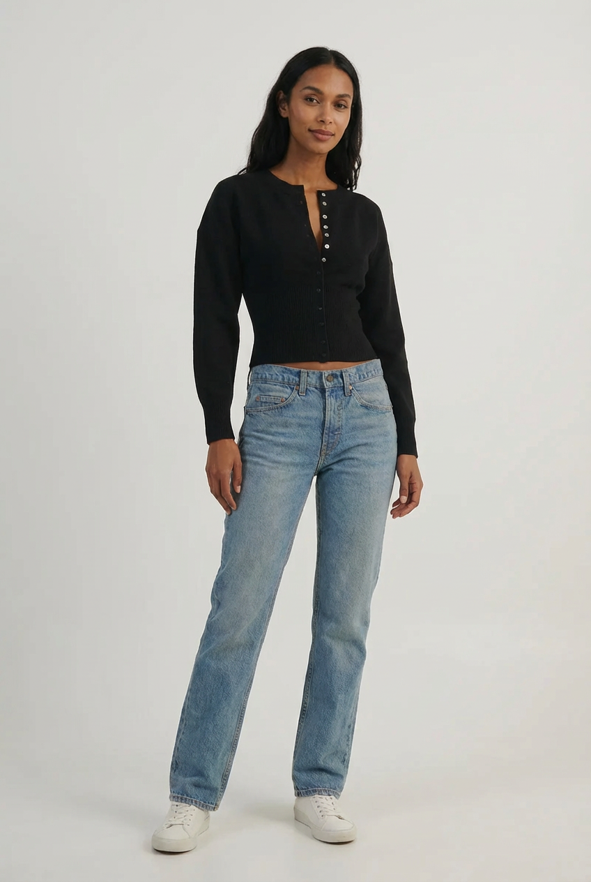 Cropped Cardigan Button Front Slim Fit Long Sleeve