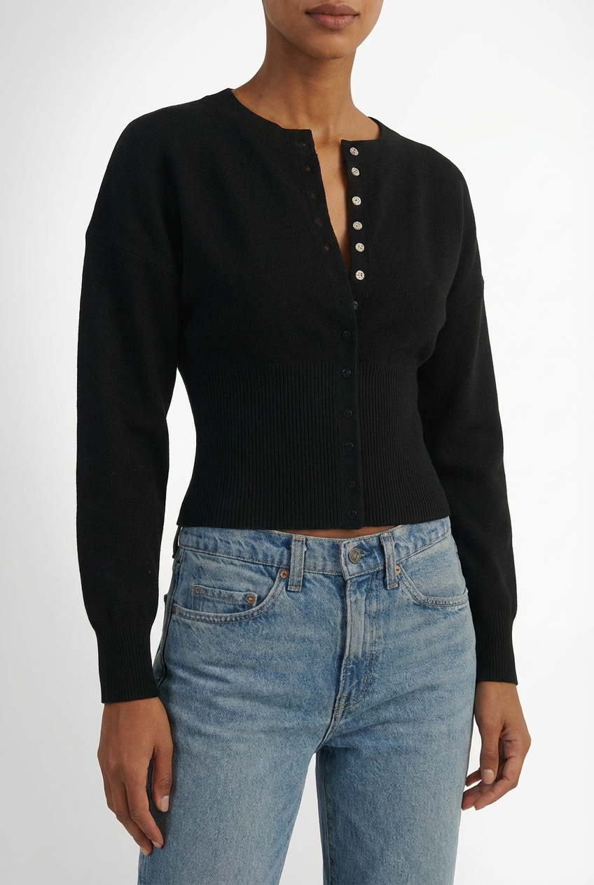 Cropped Cardigan Button Front Slim Fit Long Sleeve