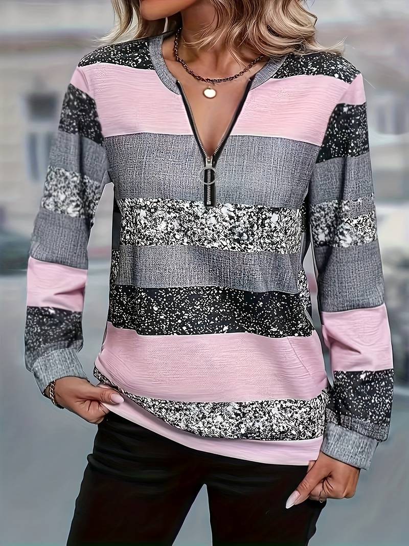 Women's Jumper Striped Zip Detail Casual Knit