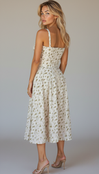 Floral Midi Dress Corset Bodice Thin Straps