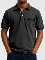 Mens Polo Shirt Cotton Denim Short Sleeve Chest Pocket
