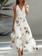 Backless Ruched Floral Maxi Dress Flared Patchwork