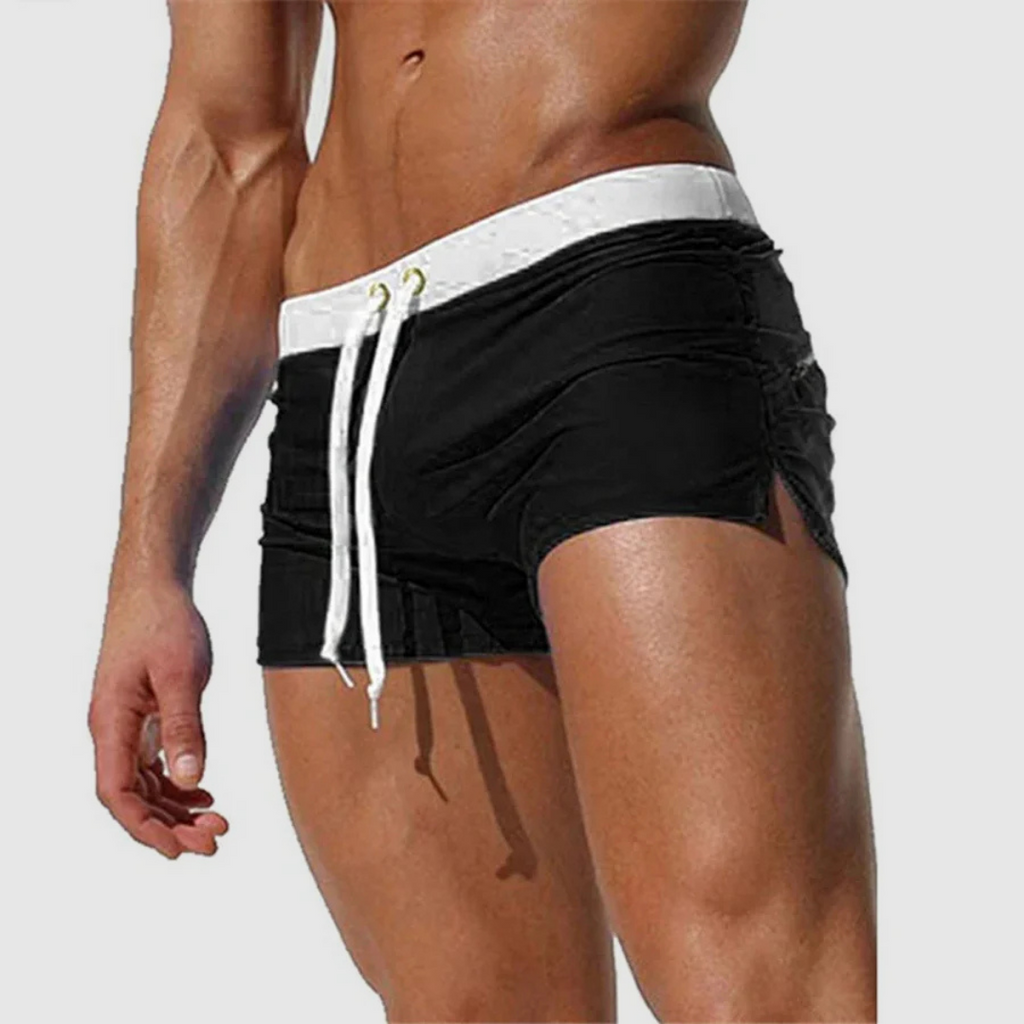 Mens Swim Trunks Slim Drawstring Side Vents