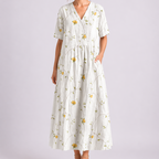 V Neck Short Sleeve Floral Midi Dress