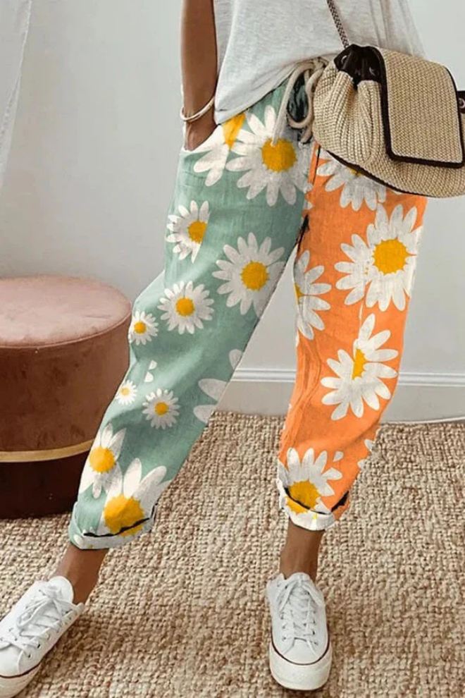 Printed Button Pocket Trousers Casual Unique