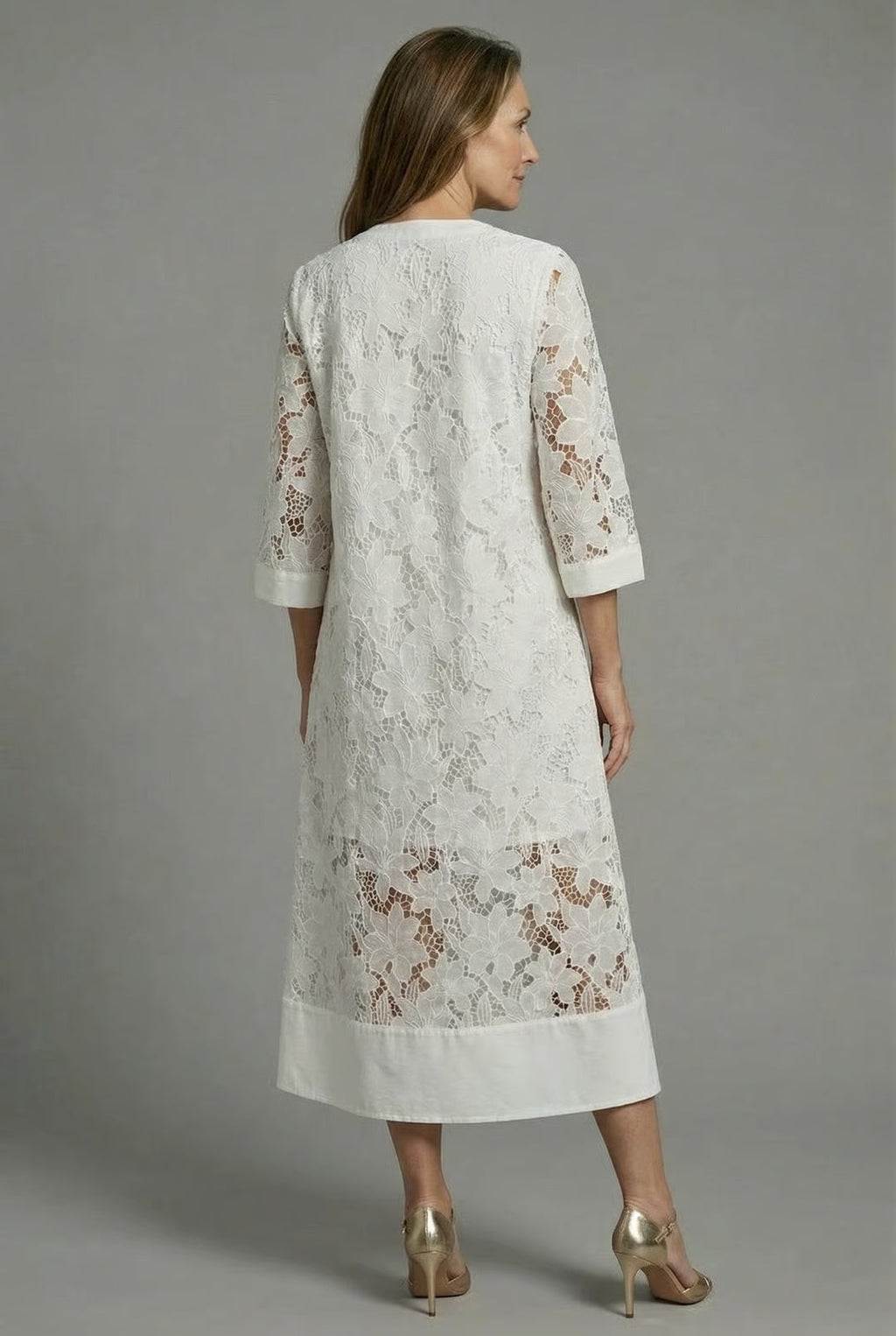 Embroidered Midi Dress Lace Relaxed Fit
