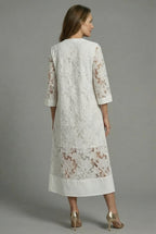 Embroidered Midi Dress Lace Relaxed Fit