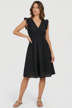 A-Line Eyelet Dress Smocked Waist Cap Sleeve Summer
