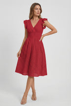 A-Line Eyelet Dress Smocked Waist Cap Sleeve Summer