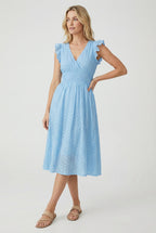 A-Line Eyelet Dress Smocked Waist Cap Sleeve Summer