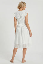 A-Line Eyelet Dress Smocked Waist Cap Sleeve Summer